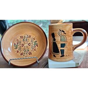 Vintage Pennsbury Pottery Lot of 2 pieces Amish mug; Folkart bowl